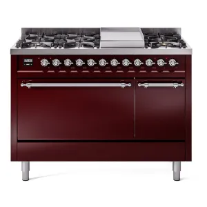 Ilve UP48FQNMPBUC Nostalgie Ii 48 Inch Dual Fuel Natural Gas Freestanding Range In Burgundy With Chrome Trim Freestanding Ranges freestanding dual fuel range 30 inch