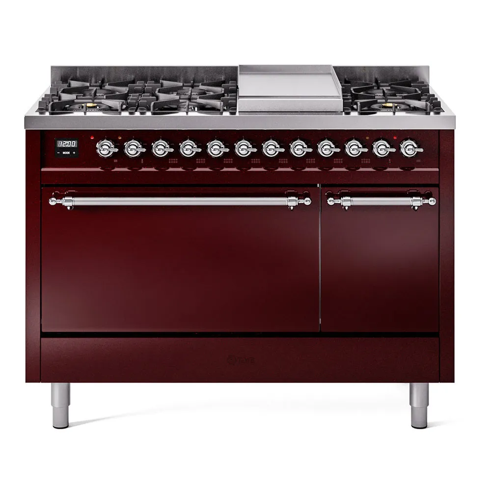 Ilve UP48FQNMPBUC Nostalgie Ii 48 Inch Dual Fuel Natural Gas Freestanding Range In Burgundy With Chrome Trim Freestanding Ranges freestanding dual fuel range 30 inch