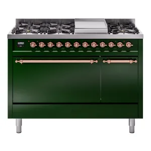 Ilve UP48FQNMPEGP Nostalgie Ii 48 Inch Dual Fuel Natural Gas Freestanding Range In Emerald Green With Copper Trim Freestanding Ranges freestanding dual fuel range 30 inch