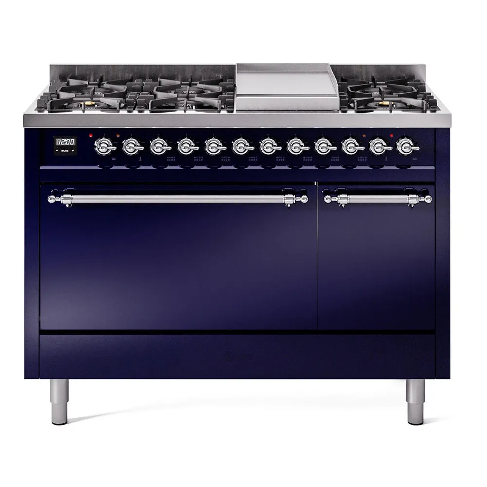 Ilve UP48FQNMPMBCLP Nostalgie Ii 48 Inch Dual Fuel Liquid Propane Freestanding Range In Blue With Chrome Trim Freestanding Ranges freestanding dual fuel range 30 inch