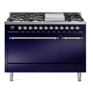 Ilve UP48FQNMPMBCLP Nostalgie Ii 48 Inch Dual Fuel Liquid Propane Freestanding Range In Blue With Chrome Trim Freestanding Ranges freestanding dual fuel range 30 inch