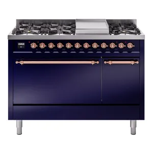 Ilve UP48FQNMPMBP Nostalgie Ii 48 Inch Dual Fuel Natural Gas Freestanding Range In Blue With Copper Trim Freestanding Ranges freestanding dual fuel range 30 inch