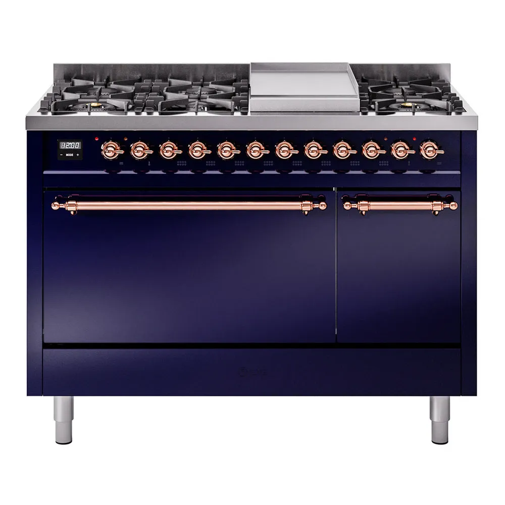 Ilve UP48FQNMPMBP Nostalgie Ii 48 Inch Dual Fuel Natural Gas Freestanding Range In Blue With Copper Trim Freestanding Ranges freestanding dual fuel range 30 inch