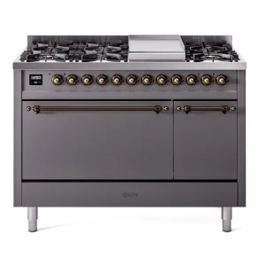 Ilve UP48FQNMPMGBLP Nostalgie Ii 48 Inch Dual Fuel Liquid Propane Freestanding Range In Matte Graphite With Bronze Trim Freestanding Ranges freestanding dual fuel range 30 inch