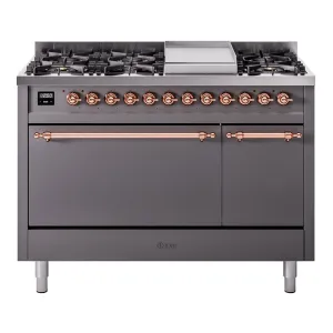 Ilve UP48FQNMPMGPLP Nostalgie Ii 48 Inch Dual Fuel Liquid Propane Freestanding Range In Matte Graphite With Copper Trim Freestanding Ranges freestanding dual fuel range 30 inch
