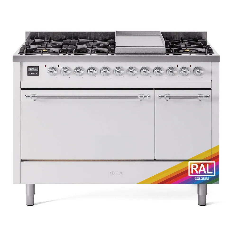 Ilve UP48FQNMPRAC Nostalgie Ii 48 Inch Dual Fuel Natural Gas Freestanding Range In Ral Custom Color With Chrome Trim Freestanding Ranges freestanding dual fuel range 30 inch