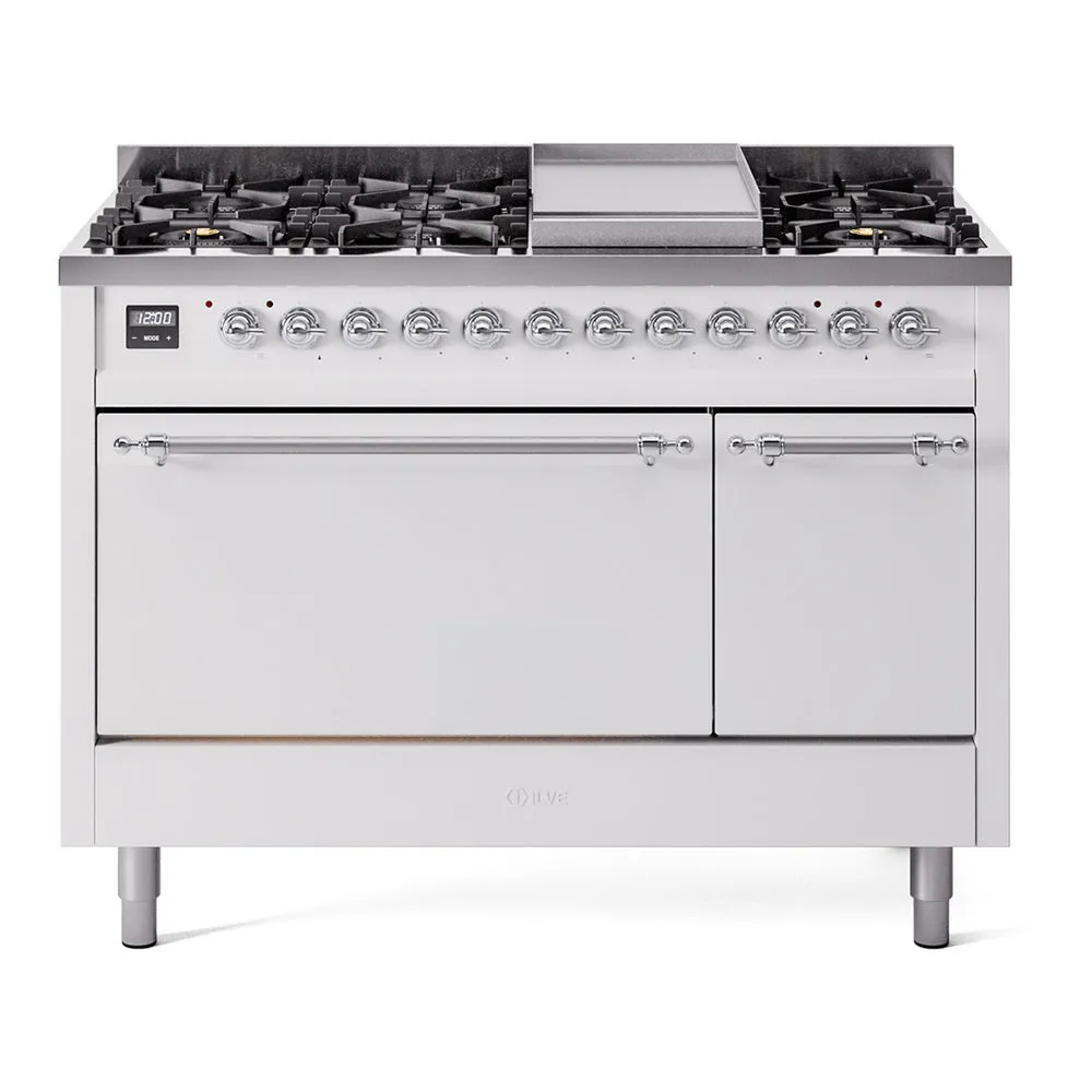 Ilve UP48FQNMPWHCLP Nostalgie Ii 48 Inch Dual Fuel Liquid Propane Freestanding Range In White With Chrome Trim Freestanding Ranges freestanding dual fuel range 30 inch