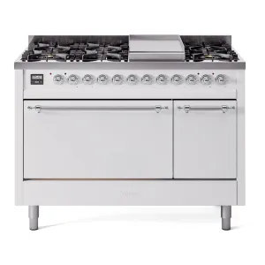 Ilve UP48FQNMPWHCLP Nostalgie Ii 48 Inch Dual Fuel Liquid Propane Freestanding Range In White With Chrome Trim Freestanding Ranges freestanding dual fuel range 30 inch