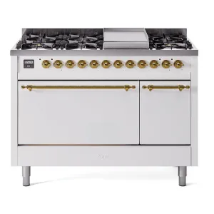 Ilve UP48FQNMPWHGLP Nostalgie Ii 48 Inch Dual Fuel Liquid Propane Freestanding Range In White With Brass Trim Freestanding Ranges freestanding dual fuel range 30 inch