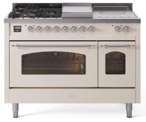 Ilve UP48FSNMPAWCLP Nostalgie Ii 48 Inch Dual Fuel Liquid Propane Freestanding Range In Antique White With Chrome Trim Freestanding Ranges freestanding dual fuel range 30 inch