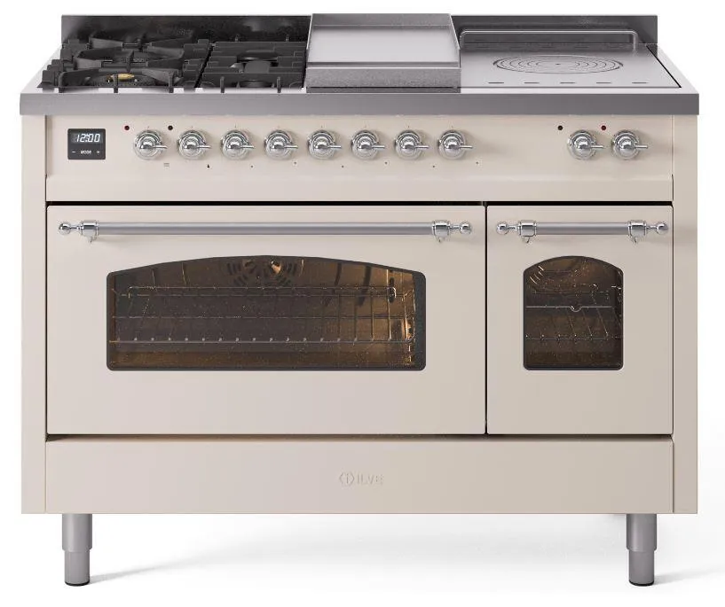 Ilve UP48FSNMPAWCLP Nostalgie Ii 48 Inch Dual Fuel Liquid Propane Freestanding Range In Antique White With Chrome Trim Freestanding Ranges freestanding dual fuel range 30 inch
