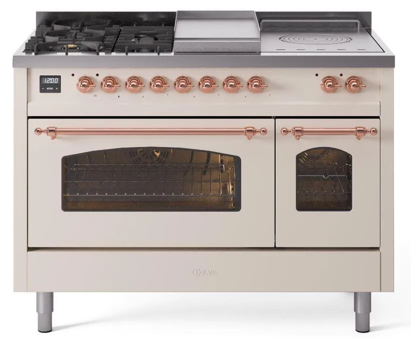 Ilve UP48FSNMPAWPLP Nostalgie Ii 48 Inch Dual Fuel Liquid Propane Freestanding Range In Antique White With Copper Trim Freestanding Ranges freestanding dual fuel range 30 inch