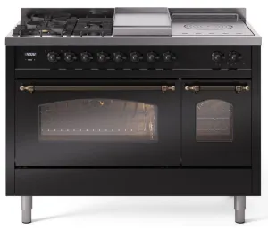 Ilve UP48FSNMPBKBLP Nostalgie Ii 48 Inch Dual Fuel Liquid Propane Freestanding Range In Glossy Black With Bronze Trim Freestanding Ranges freestanding dual fuel range 30 inch