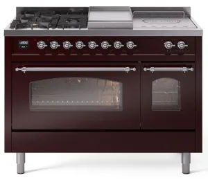 Ilve UP48FSNMPBUCLP Nostalgie Ii 48 Inch Dual Fuel Liquid Propane Freestanding Range In Burgundy With Chrome Trim Freestanding Ranges freestanding dual fuel range 30 inch