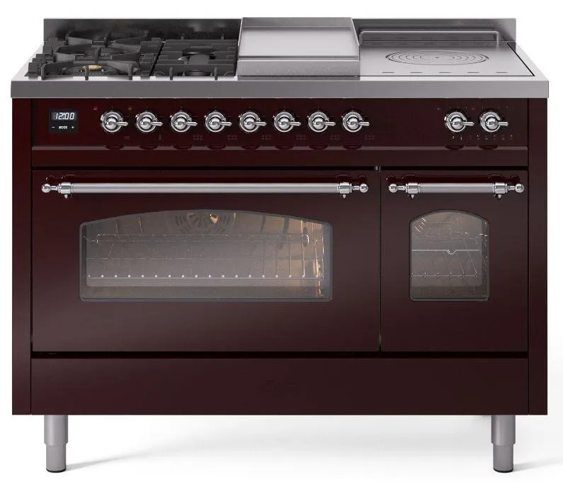 Ilve UP48FSNMPBUCLP Nostalgie Ii 48 Inch Dual Fuel Liquid Propane Freestanding Range In Burgundy With Chrome Trim Freestanding Ranges freestanding dual fuel range 30 inch