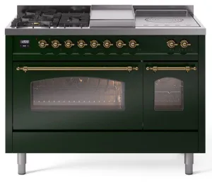 Ilve UP48FSNMPEGG Nostalgie Ii 48 Inch Dual Fuel Natural Gas Freestanding Range In Emerald Green With Brass Trim Freestanding Ranges freestanding dual fuel range 30 inch