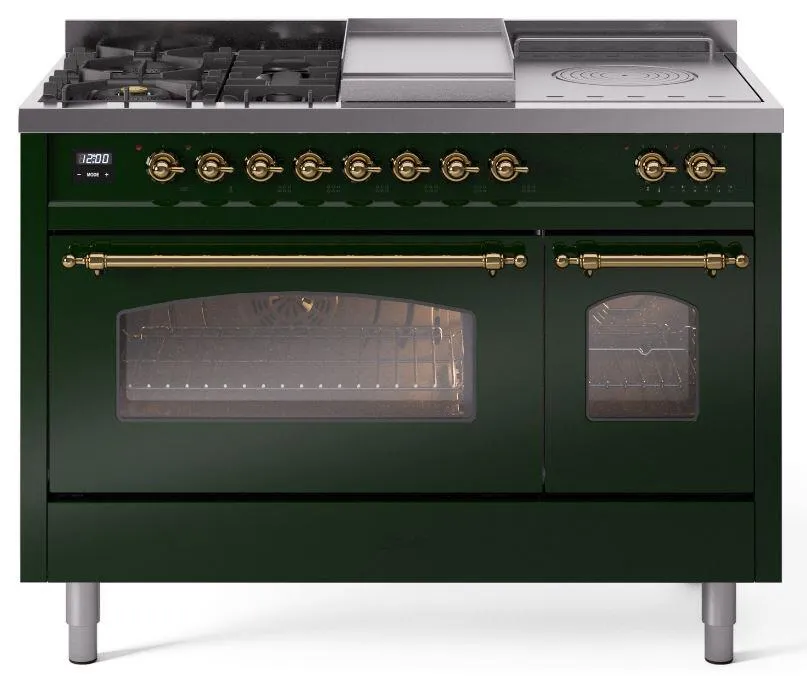 Ilve UP48FSNMPEGG Nostalgie Ii 48 Inch Dual Fuel Natural Gas Freestanding Range In Emerald Green With Brass Trim Freestanding Ranges freestanding dual fuel range 30 inch