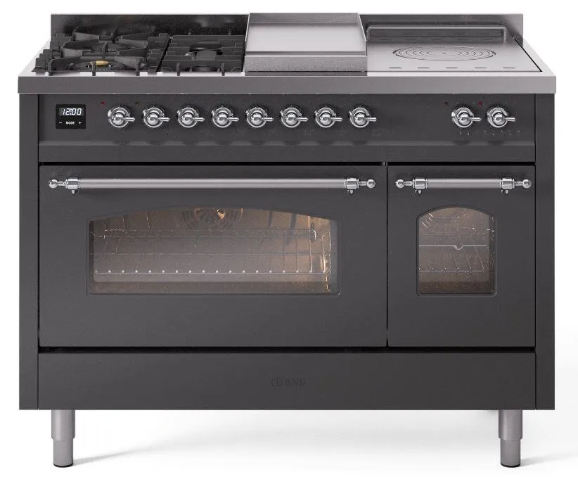 Ilve UP48FSNMPMGC Nostalgie Ii 48 Inch Dual Fuel Natural Gas Freestanding Range In Matte Graphite With Chrome Trim Freestanding Ranges freestanding dual fuel range 30 inch
