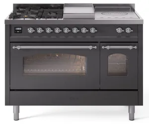 Ilve UP48FSNMPMGC Nostalgie Ii 48 Inch Dual Fuel Natural Gas Freestanding Range In Matte Graphite With Chrome Trim Freestanding Ranges freestanding dual fuel range 30 inch