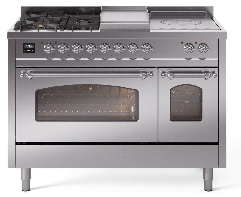 Ilve UP48FSNMPSSCLP Nostalgie Ii 48 Inch Dual Fuel Liquid Propane Freestanding Range In Stainless Steel With Chrome Trim Freestanding Ranges freestanding dual fuel range 30 inch