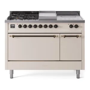 Ilve UP48FSQNMPAWB Nostalgie Ii 48 Inch Dual Fuel Natural Gas Freestanding Range In Antique White With Bronze Trim Freestanding Ranges freestanding dual fuel range 30 inch