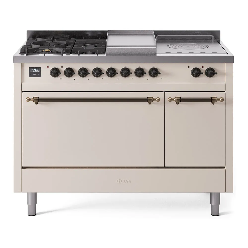 Ilve UP48FSQNMPAWB Nostalgie Ii 48 Inch Dual Fuel Natural Gas Freestanding Range In Antique White With Bronze Trim Freestanding Ranges freestanding dual fuel range 30 inch