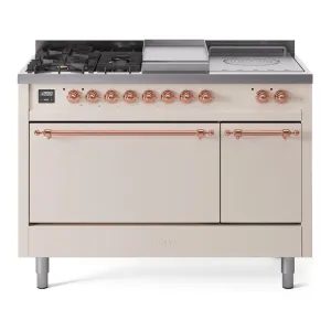 Ilve UP48FSQNMPAWP Nostalgie Ii 48 Inch Dual Fuel Natural Gas Freestanding Range In Antique White With Copper Trim Freestanding Ranges freestanding dual fuel range 30 inch