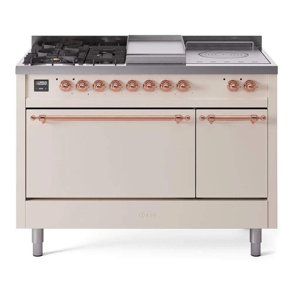 Ilve UP48FSQNMPAWP Nostalgie Ii 48 Inch Dual Fuel Natural Gas Freestanding Range In Antique White With Copper Trim Freestanding Ranges freestanding dual fuel range 30 inch