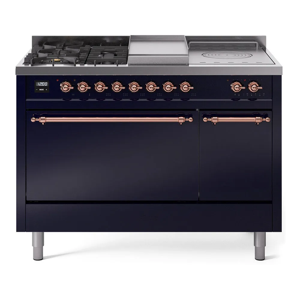 Ilve UP48FSQNMPMBPLP Nostalgie Ii 48 Inch Dual Fuel Liquid Propane Freestanding Range In Blue With Copper Trim Freestanding Ranges freestanding dual fuel range 30 inch