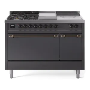 Ilve UP48FSQNMPMGB Nostalgie Ii 48 Inch Dual Fuel Natural Gas Freestanding Range In Matte Graphite With Bronze Trim Freestanding Ranges freestanding dual fuel range 30 inch
