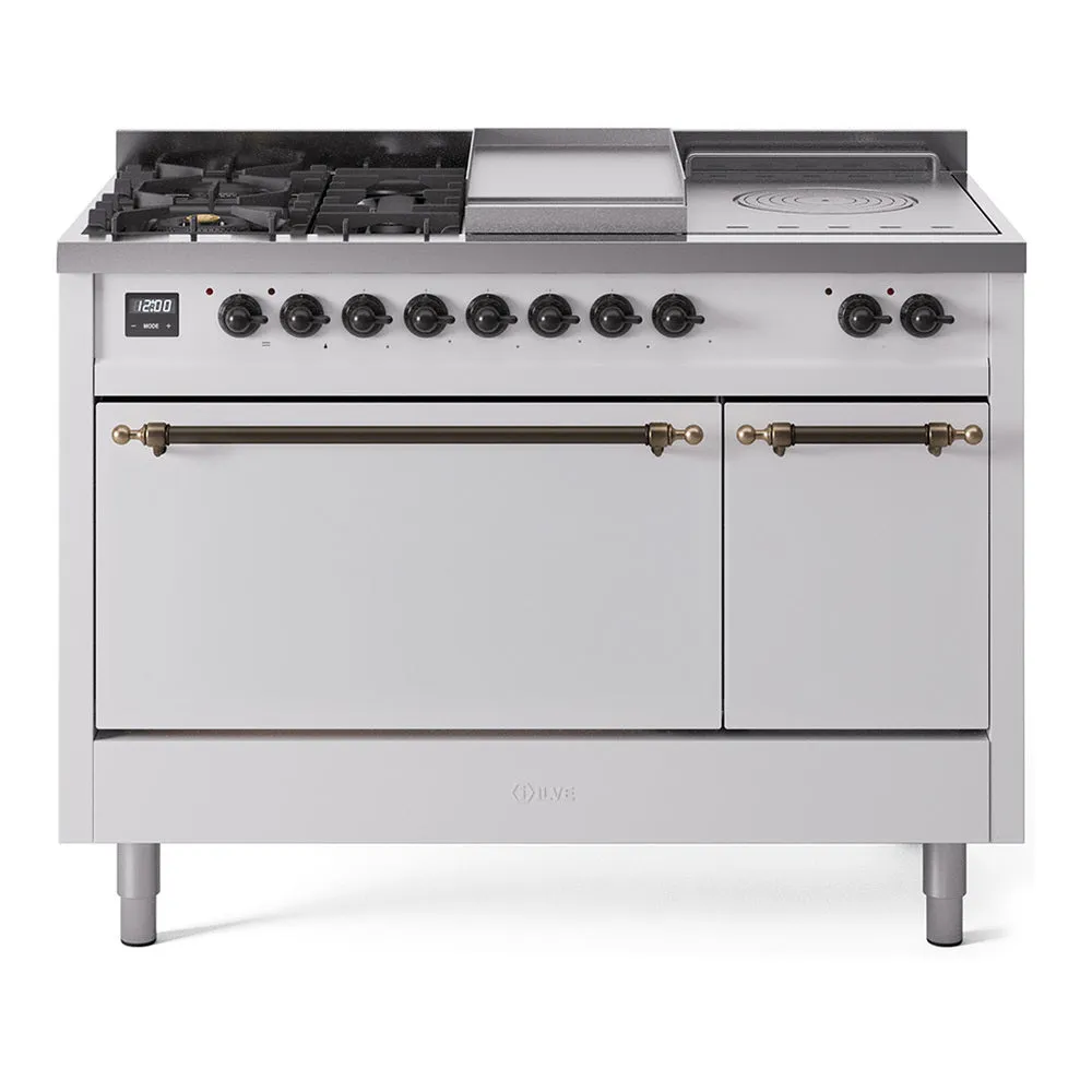 Ilve UP48FSQNMPWHB Nostalgie Ii 48 Inch Dual Fuel Natural Gas Freestanding Range In White With Bronze Trim Freestanding Ranges freestanding dual fuel range 30 inch