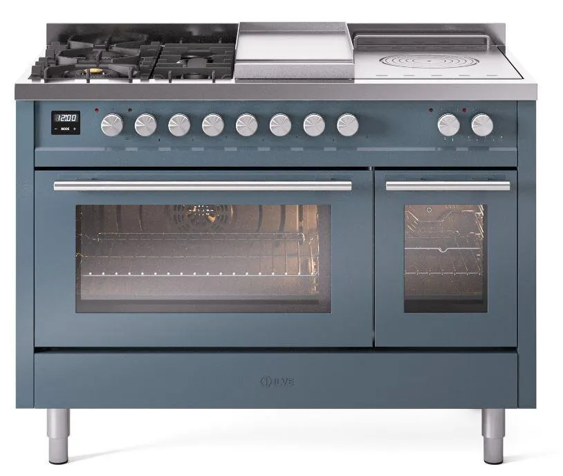Ilve UP48FSWMPBG Professional Plus Ii 48 Inch Dual Fuel Natural Gas Freestanding Range In Blue Grey With Trim Professional Ranges dual fuel professional range 36 inch