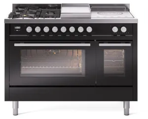 Ilve UP48FSWMPBKLP Professional Plus Ii 48 Inch Dual Fuel Liquid Propane Freestanding Range In Glossy Black With Trim Professional Ranges dual fuel professional range 36 inch