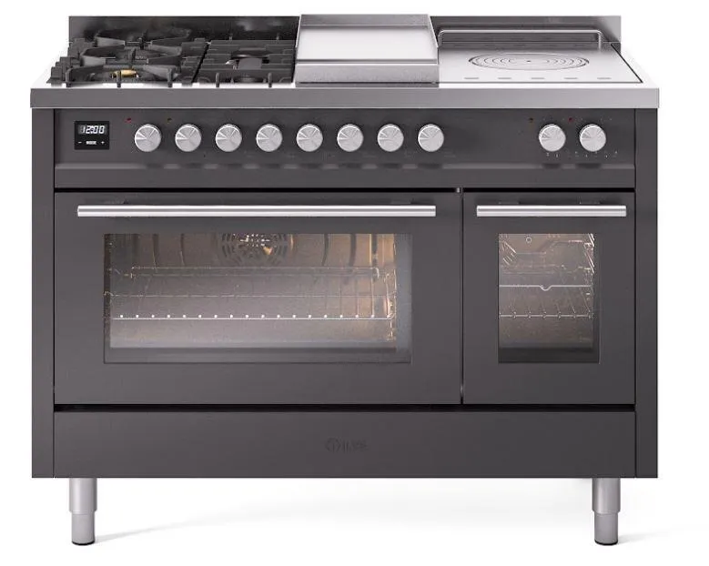 Ilve UP48FSWMPMG Professional Plus Ii 48 Inch Dual Fuel Natural Gas Freestanding Range In Matte Graphite With Trim Professional Ranges dual fuel professional range 36 inch