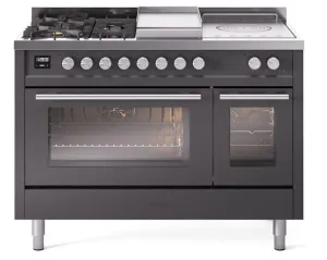 Ilve UP48FSWMPMG Professional Plus Ii 48 Inch Dual Fuel Natural Gas Freestanding Range In Matte Graphite With Trim Professional Ranges dual fuel professional range 36 inch