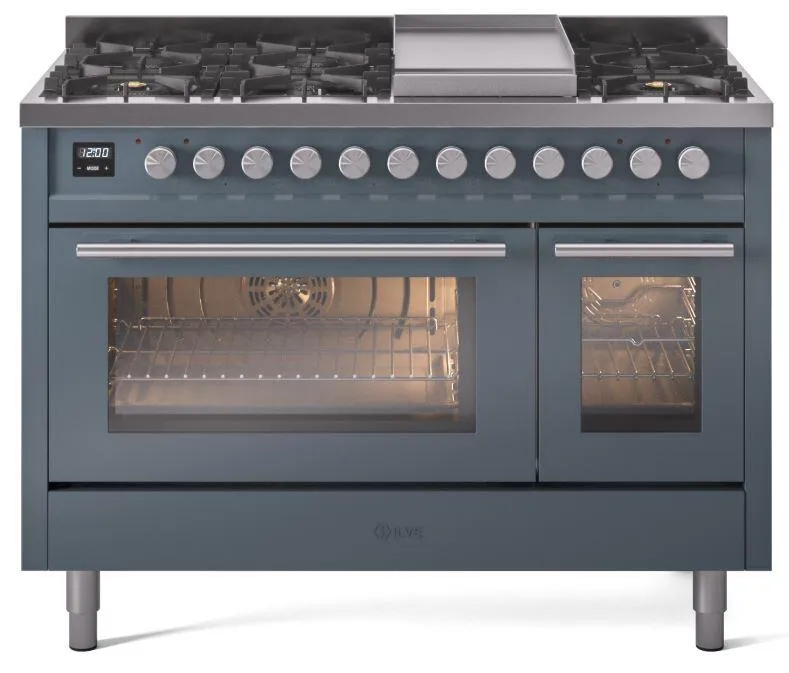 Ilve UP48FWMPBG Professional Plus Ii 48 Inch Dual Fuel Natural Gas Freestanding Range In Blue Grey With Trim Professional Ranges dual fuel professional range 36 inch