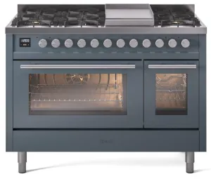 Ilve UP48FWMPBGLP Professional Plus Ii 48 Inch Dual Fuel Liquid Propane Freestanding Range In Blue Grey With Trim Professional Ranges dual fuel professional range 36 inch