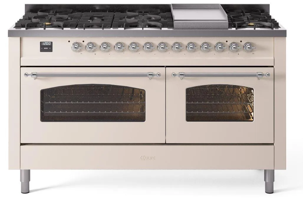 Ilve UP60FNMPAWCLP Nostalgie Ii 60 Inch Dual Fuel Liquid Propane Freestanding Range In Antique White With Chrome Trim Freestanding Ranges freestanding dual fuel range 30 inch