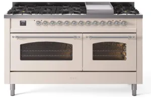 Ilve UP60FNMPAWCLP Nostalgie Ii 60 Inch Dual Fuel Liquid Propane Freestanding Range In Antique White With Chrome Trim Freestanding Ranges freestanding dual fuel range 30 inch