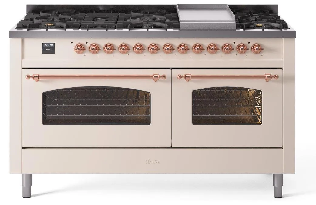 Ilve UP60FNMPAWPLP Nostalgie Ii 60 Inch Dual Fuel Liquid Propane Freestanding Range In Antique White With Copper Trim Freestanding Ranges freestanding dual fuel range 30 inch