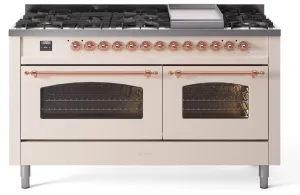 Ilve UP60FNMPAWPLP Nostalgie Ii 60 Inch Dual Fuel Liquid Propane Freestanding Range In Antique White With Copper Trim Freestanding Ranges freestanding dual fuel range 30 inch