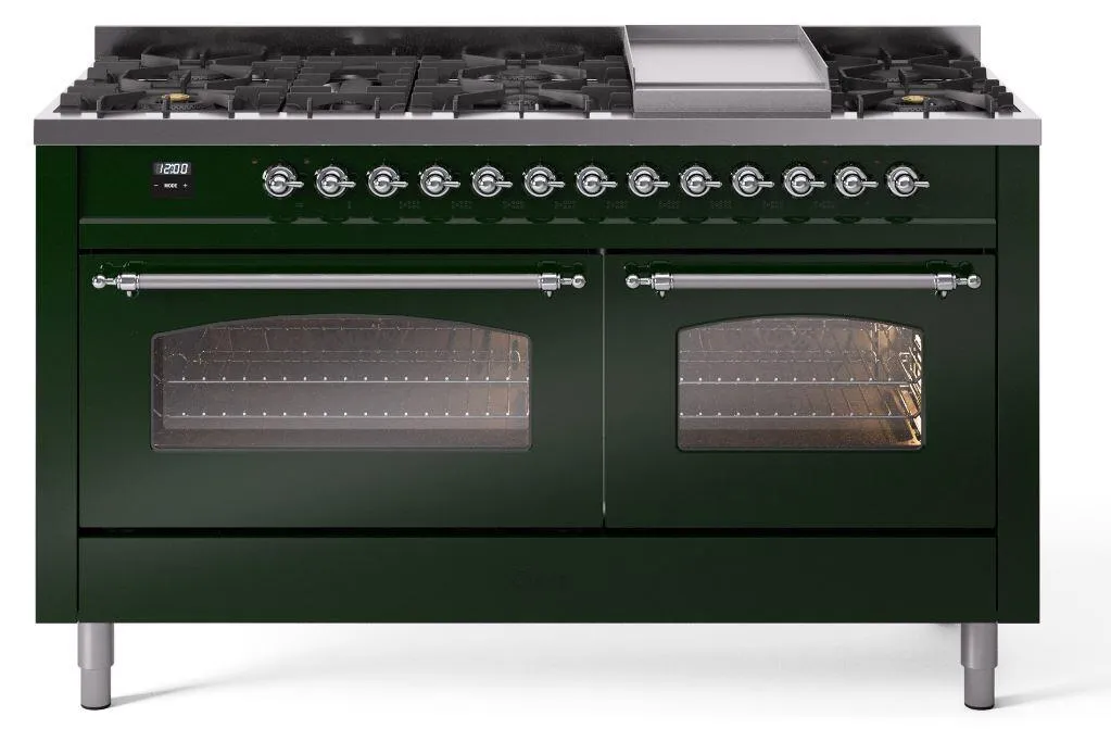 Ilve UP60FNMPEGC Nostalgie Ii 60 Inch Dual Fuel Natural Gas Freestanding Range In Emerald Green With Chrome Trim Freestanding Ranges freestanding dual fuel range 30 inch