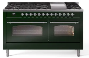 Ilve UP60FNMPEGC Nostalgie Ii 60 Inch Dual Fuel Natural Gas Freestanding Range In Emerald Green With Chrome Trim Freestanding Ranges freestanding dual fuel range 30 inch