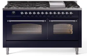 Ilve UP60FNMPMBCLP Nostalgie Ii 60 Inch Dual Fuel Liquid Propane Freestanding Range In Blue With Chrome Trim Freestanding Ranges freestanding dual fuel range 30 inch