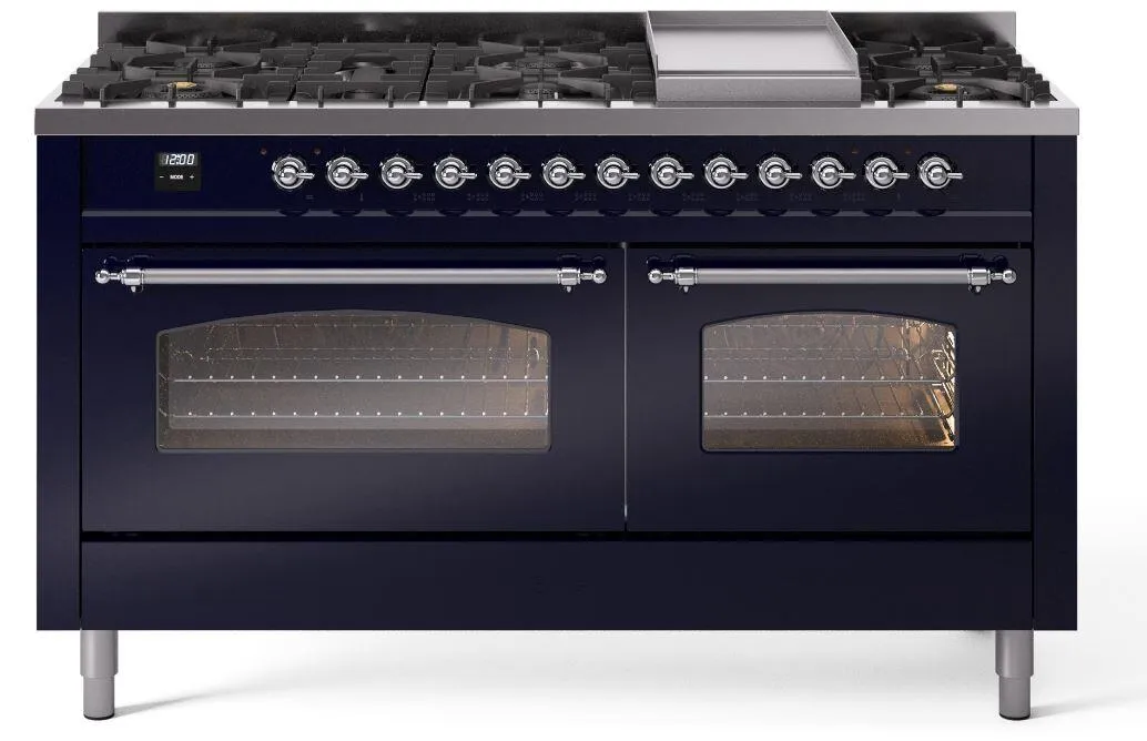 Ilve UP60FNMPMBCLP Nostalgie Ii 60 Inch Dual Fuel Liquid Propane Freestanding Range In Blue With Chrome Trim Freestanding Ranges freestanding dual fuel range 30 inch