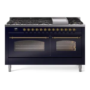 Ilve UP60FNMPMBGLP Nostalgie Ii 60 Inch Dual Fuel Liquid Propane Freestanding Range In Blue With Brass Trim Freestanding Ranges freestanding dual fuel range 30 inch