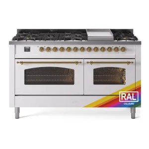 Ilve UP60FNMPRAGLP Nostalgie Ii 60 Inch Dual Fuel Liquid Propane Freestanding Range In Ral Custom Color With Brass Trim Freestanding Ranges freestanding dual fuel range 30 inch