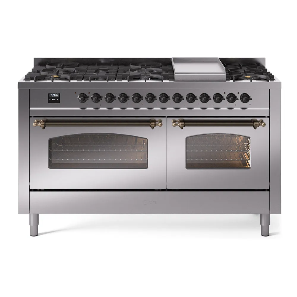 Ilve UP60FNMPSSBLP Nostalgie Ii 60 Inch Dual Fuel Liquid Propane Freestanding Range In Stainless Steel With Bronze Trim Freestanding Ranges freestanding dual fuel range 30 inch