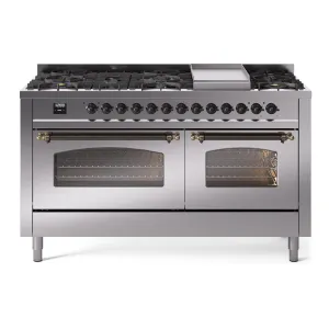 Ilve UP60FNMPSSBLP Nostalgie Ii 60 Inch Dual Fuel Liquid Propane Freestanding Range In Stainless Steel With Bronze Trim Freestanding Ranges freestanding dual fuel range 30 inch
