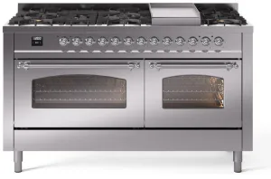 Ilve UP60FNMPSSC Nostalgie Ii 60 Inch Dual Fuel Natural Gas Freestanding Range In Stainless Steel With Chrome Trim Freestanding Ranges freestanding dual fuel range 30 inch
